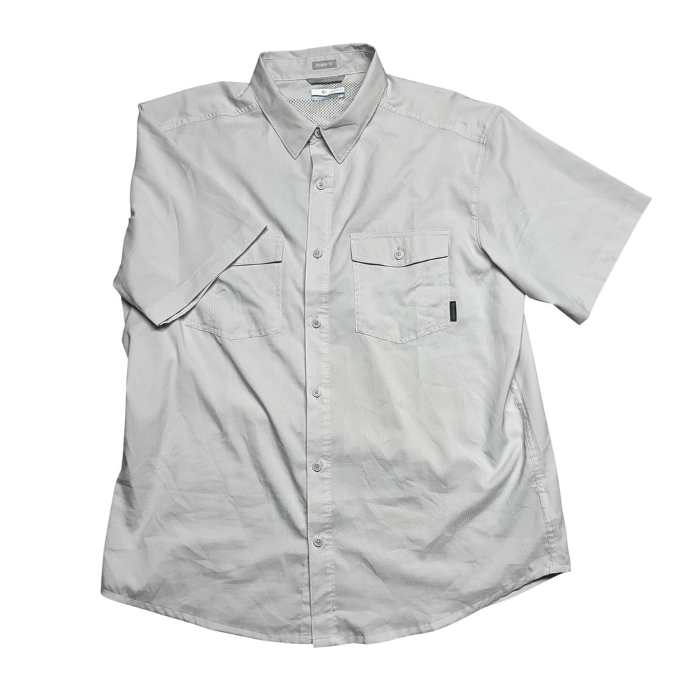 Columbia Grey Short Sleeve Button Down Vented Hiking‎ Shirt Large Regular Fit